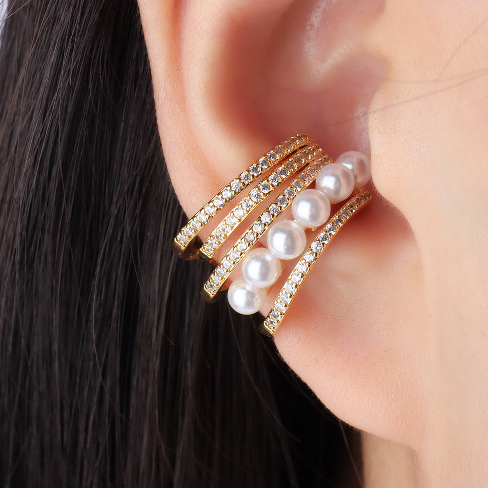 Glam Pearl Ear Cuff - Brass - Oumo Jewelry