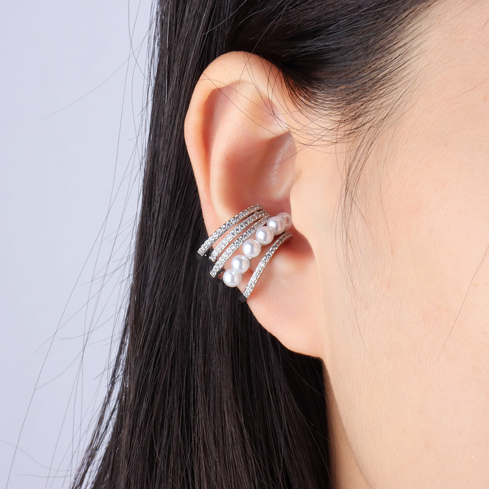 Glam Pearl Ear Cuff - Brass - Oumo Jewelry