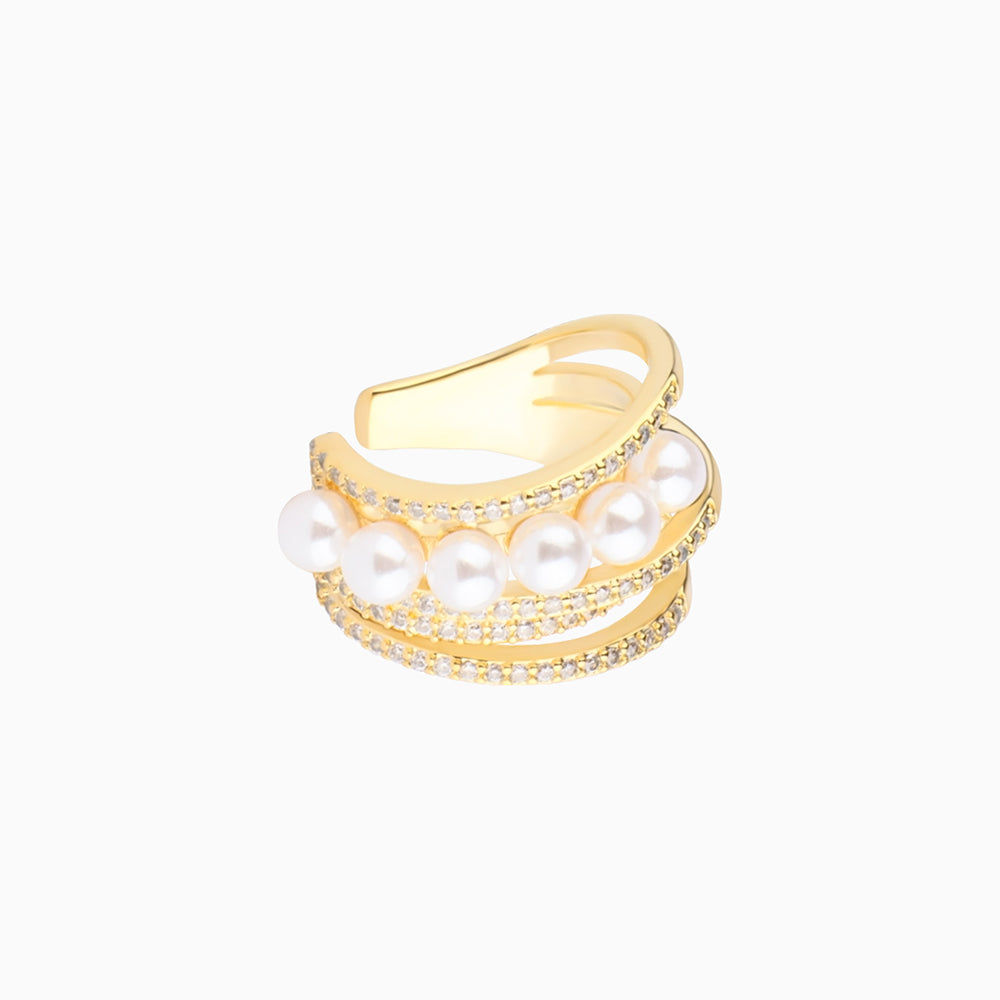 Glam Pearl Ear Cuff - Brass - Oumo Jewelry