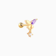 Glamor Purple Butterfly Drop - Stainless Steel - Upper Lobe - Oumo Jewelry