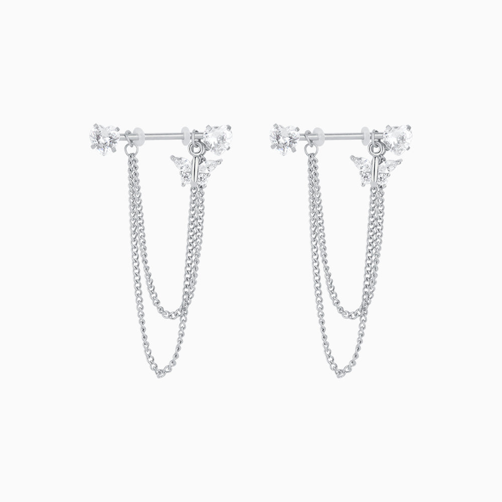 Heart Butterfly Chain Nipple Rings - Stainless Steel - Oumo Jewelry