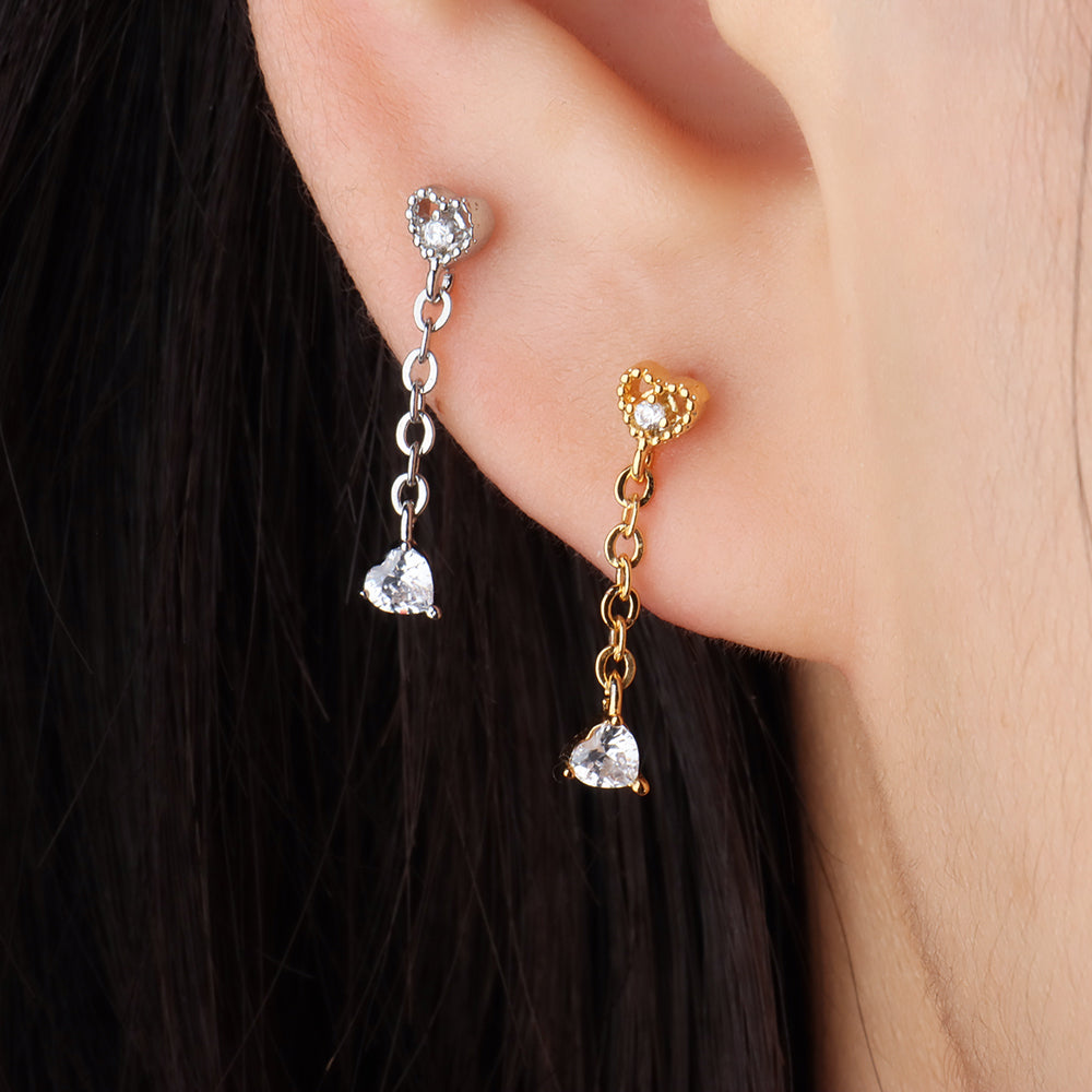 Hearts Chain Earring - Upper Lobe - Oumo Jewelry