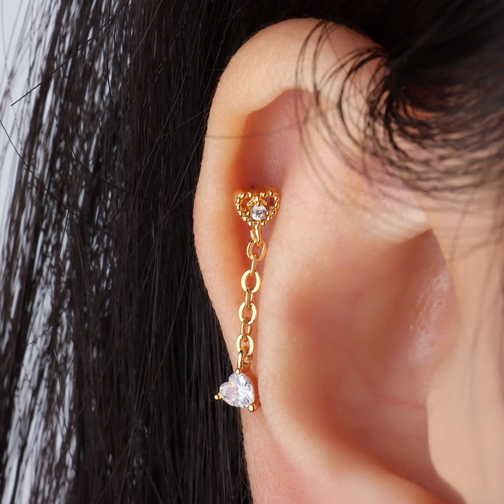 Hearts Chain Earring - Upper Lobe - Oumo Jewelry