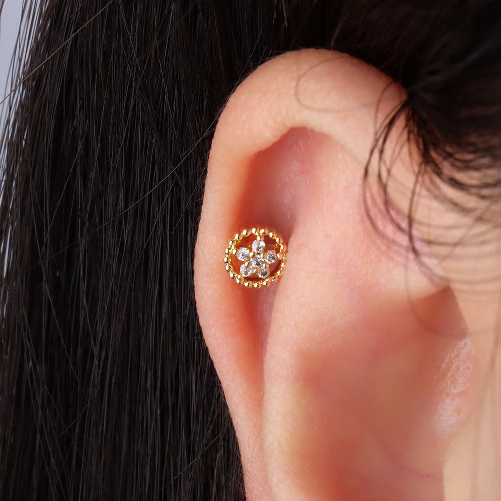 Hollow Circle Flower Stud - Stainless Steel - Upper Lobe, Helix, Flat - Oumo Jewelry