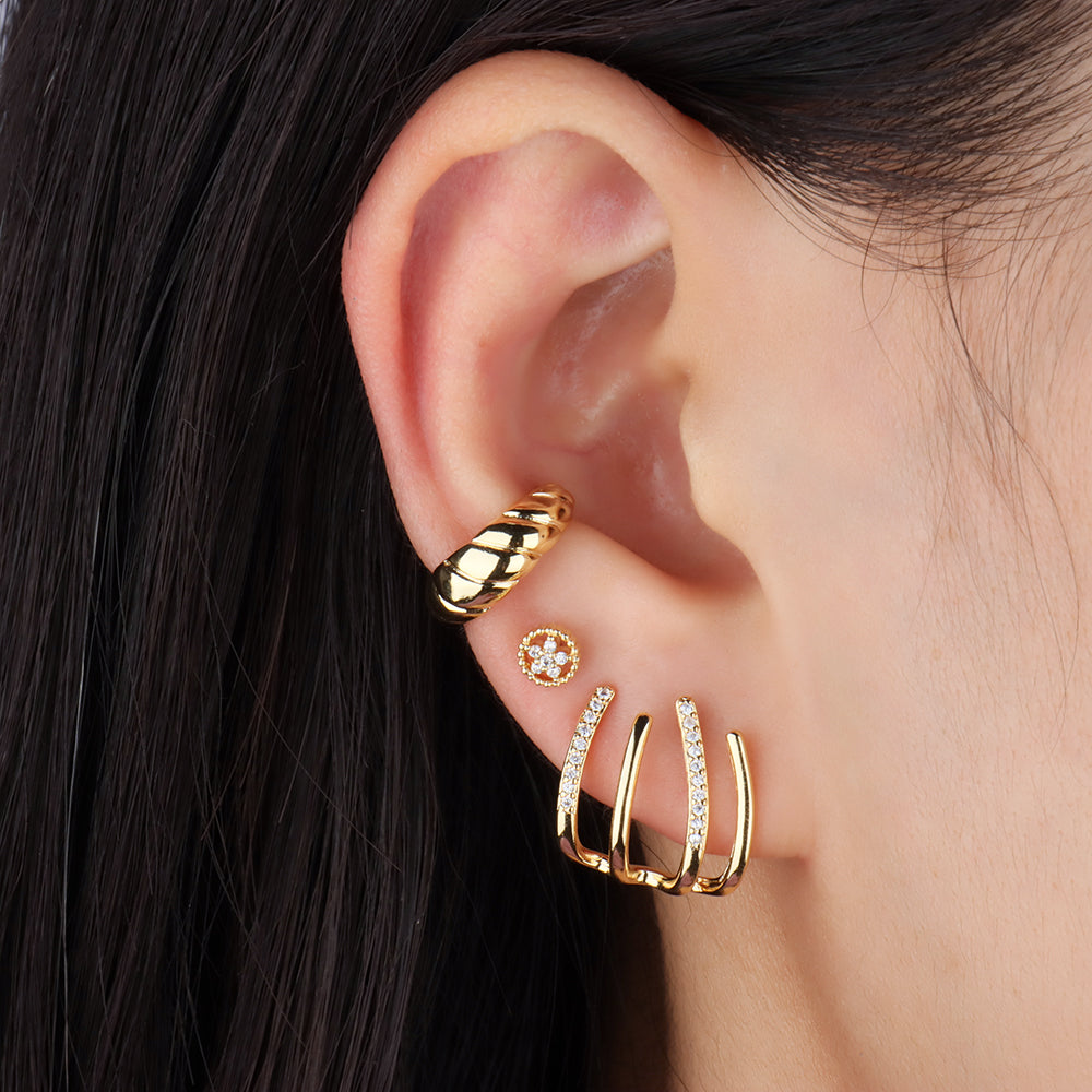 Hollow Circle Flower Stud - Stainless Steel - Upper Lobe, Helix, Flat - Oumo Jewelry