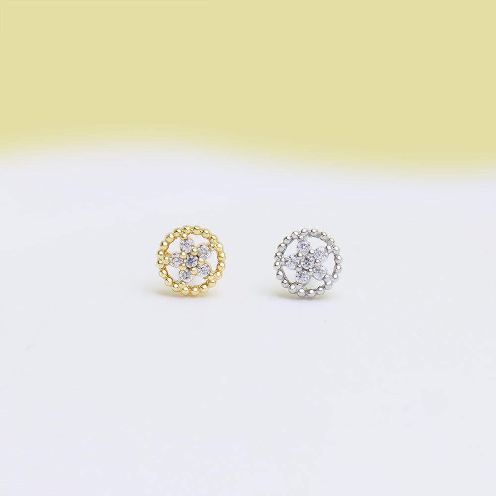 Hollow Circle Flower Stud - Stainless Steel - Upper Lobe, Helix, Flat - Oumo Jewelry
