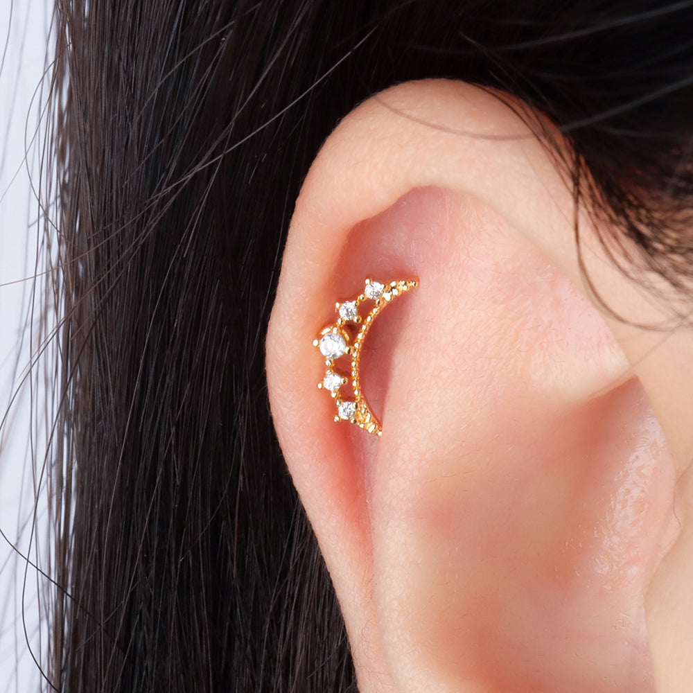 Hollow Crescent Stud - Stainless Steel - Upper Lobe, Flat, Helix - Oumo Jewelry
