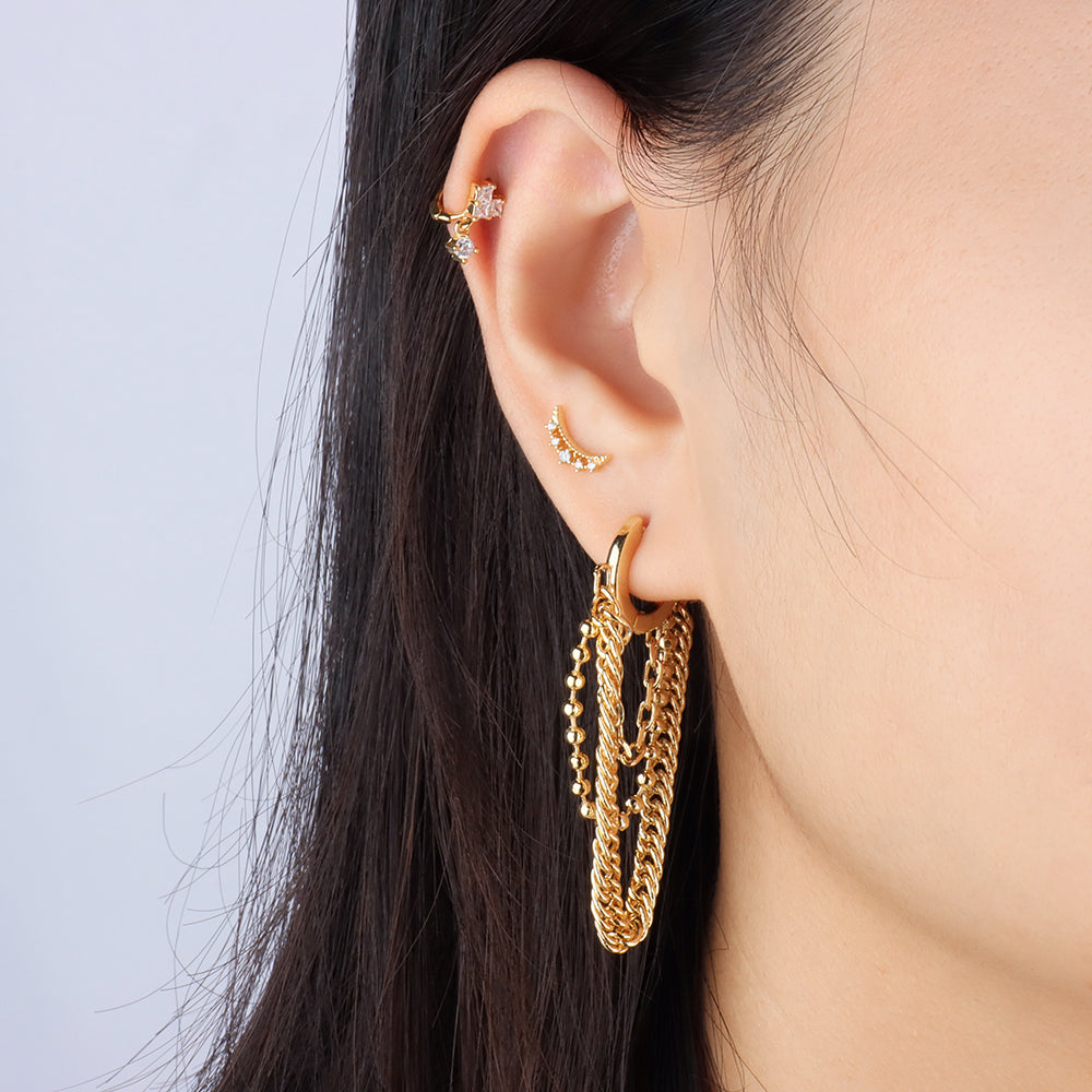 Hollow Crescent Stud - Stainless Steel - Upper Lobe, Flat, Helix - Oumo Jewelry