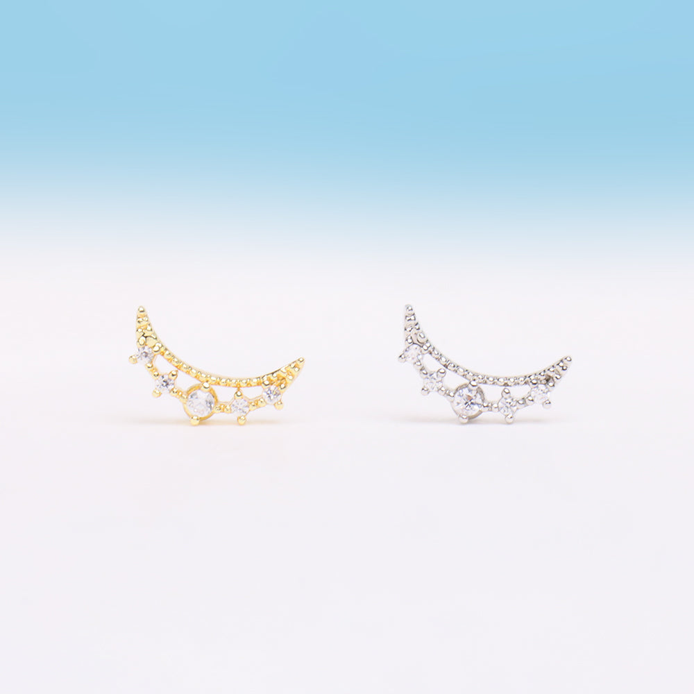 Hollow Crescent Stud - Stainless Steel - Upper Lobe, Flat, Helix - Oumo Jewelry