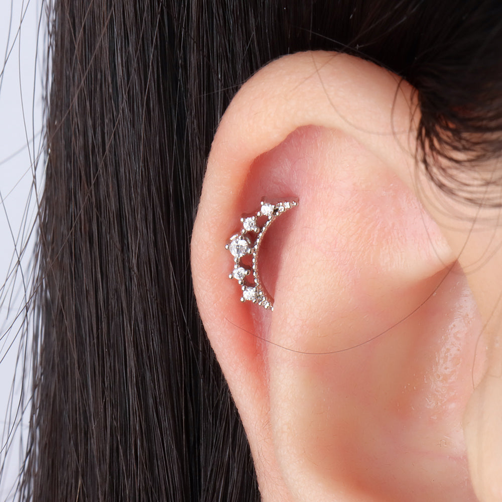 Hollow Crescent Stud - Stainless Steel - Upper Lobe, Flat, Helix - Oumo Jewelry