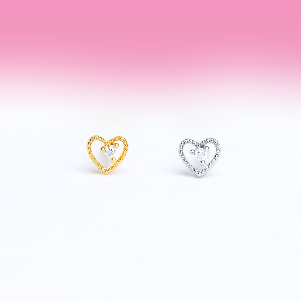 Hollow Heart Stud - Stainless Steel - Upper Lobe, Helix, Flat - Oumo Jewelry