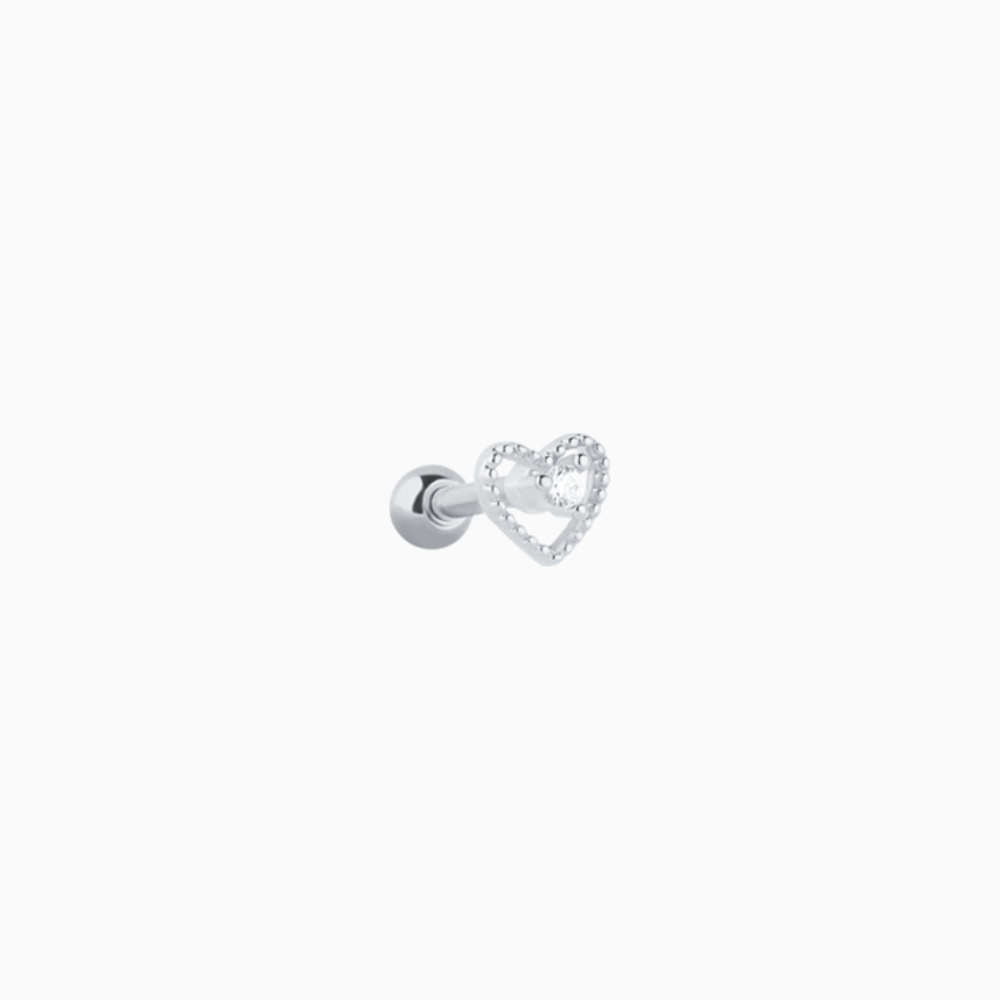 Hollow Heart Stud - Stainless Steel - Upper Lobe, Helix, Flat - Oumo Jewelry