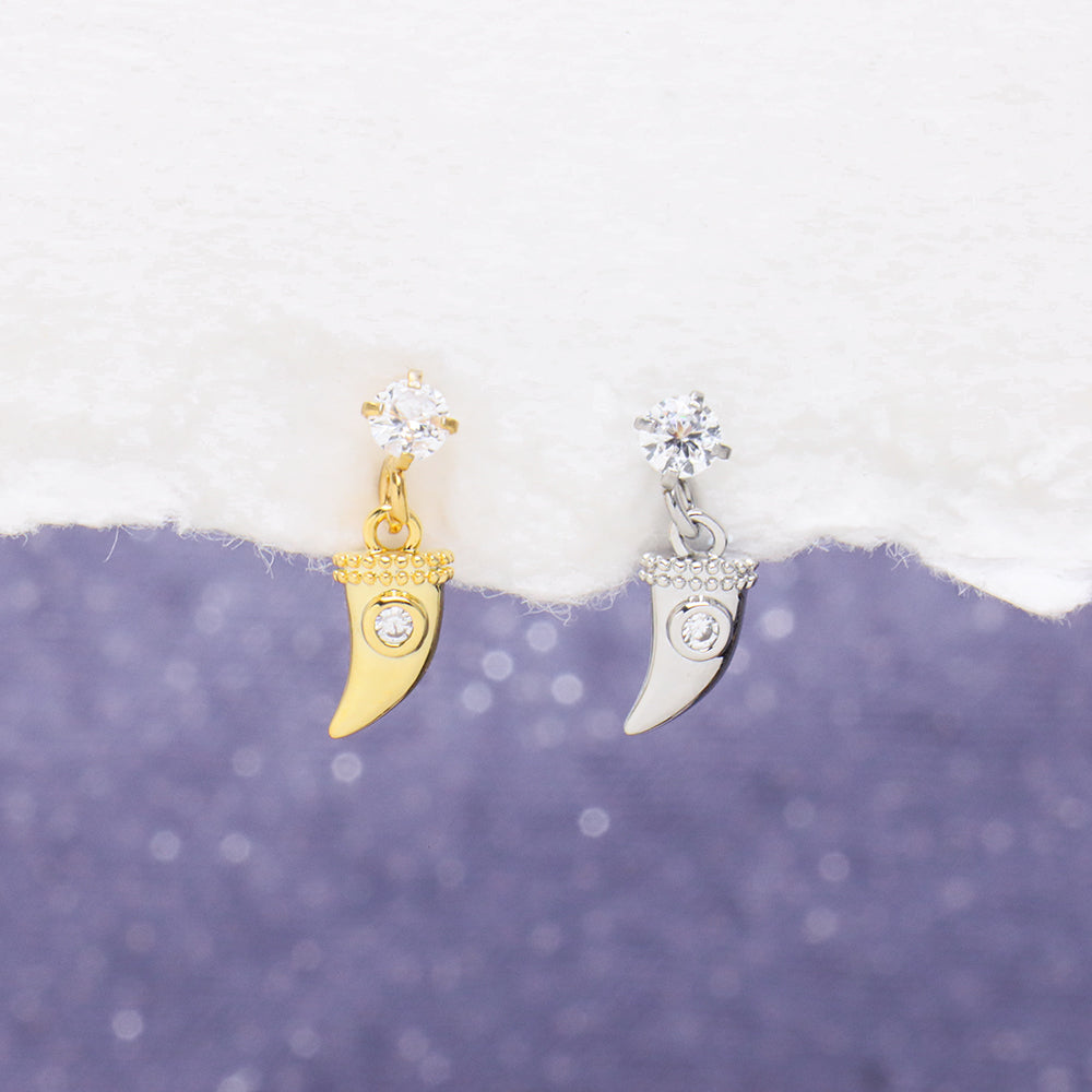 Horn Drop Earring - Stainless Steel - Upper Lobe, Flat - Oumo Jewelry
