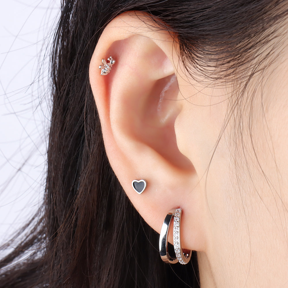 Inspiring Black Heart Stud - Stainless Steel - Upper Lobe, Helix, Flat - Oumo Jewelry