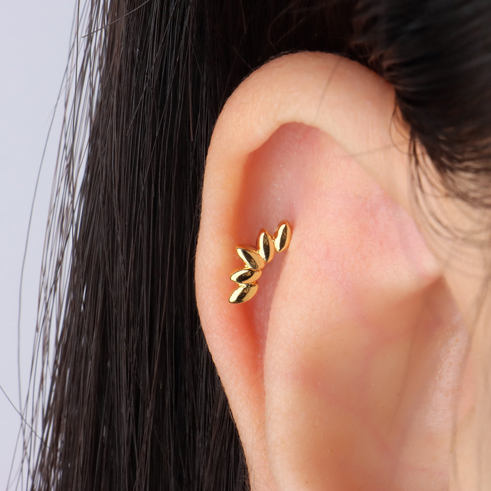 Leaf Stud - Stainless Steel - Upper Lobe, Helix, Flat - Oumo Jewelry