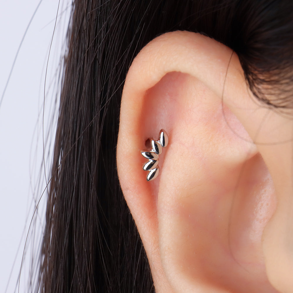 Leaf Stud - Stainless Steel - Upper Lobe, Helix, Flat - Oumo Jewelry
