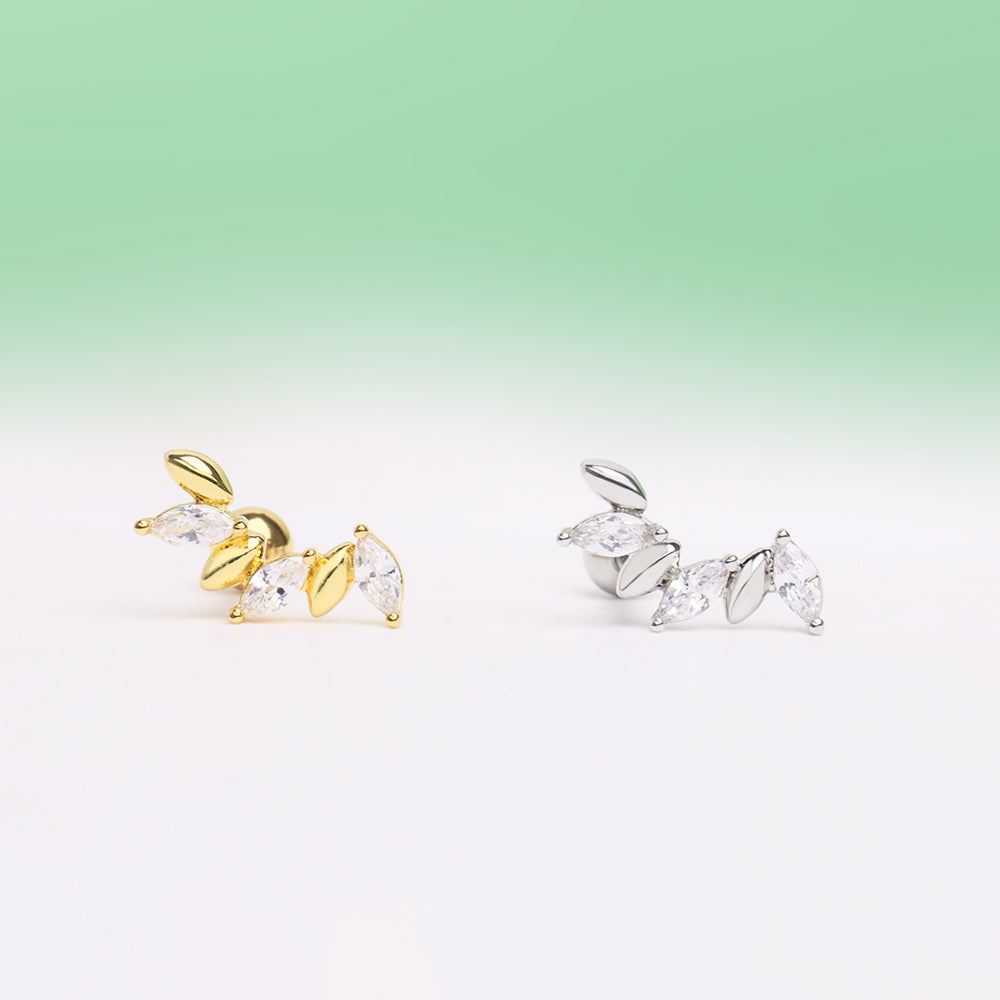 Leaf Wing Stud - Stainless Steel - Upper Lobe, Helix, Flat - Oumo Jewelry