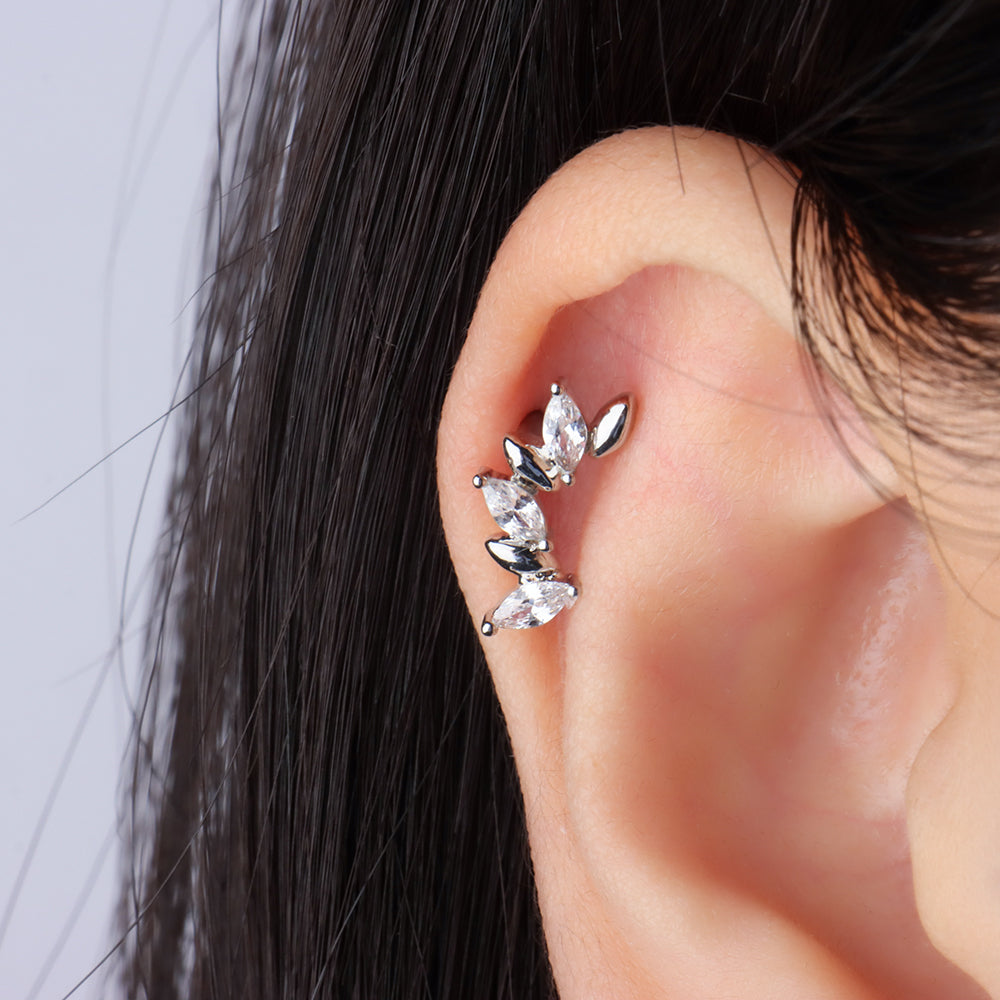Leaf Wing Stud - Stainless Steel - Upper Lobe, Helix, Flat - Oumo Jewelry