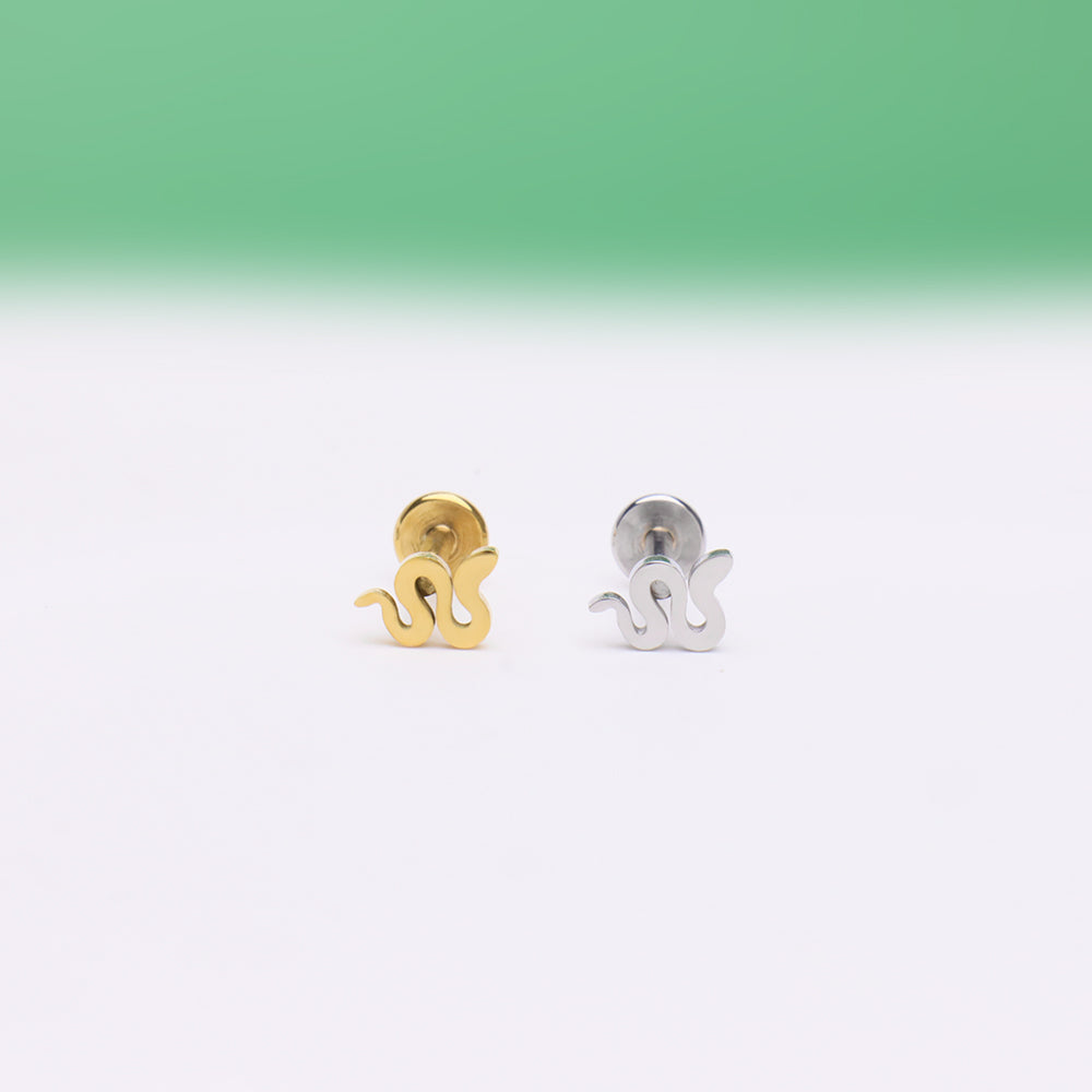 Lively Snake Flatback Stud - Stainless Steel - Helix, Upper Lobe, Conch - Oumo Jewelry