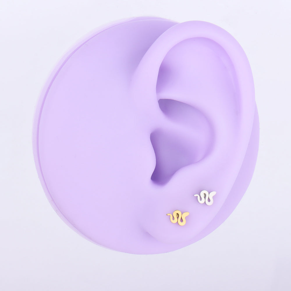 Lively Snake Flatback Stud - Stainless Steel - Helix, Upper Lobe, Conch - Oumo Jewelry