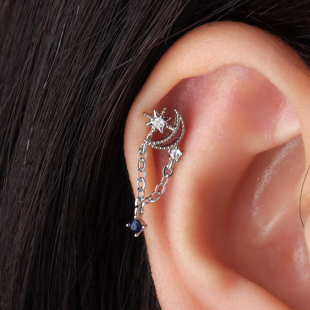 Moon &amp; Star Chain Earring - OhmoJewelry