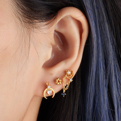 Moon &amp; Star Chain Earring - OhmoJewelry