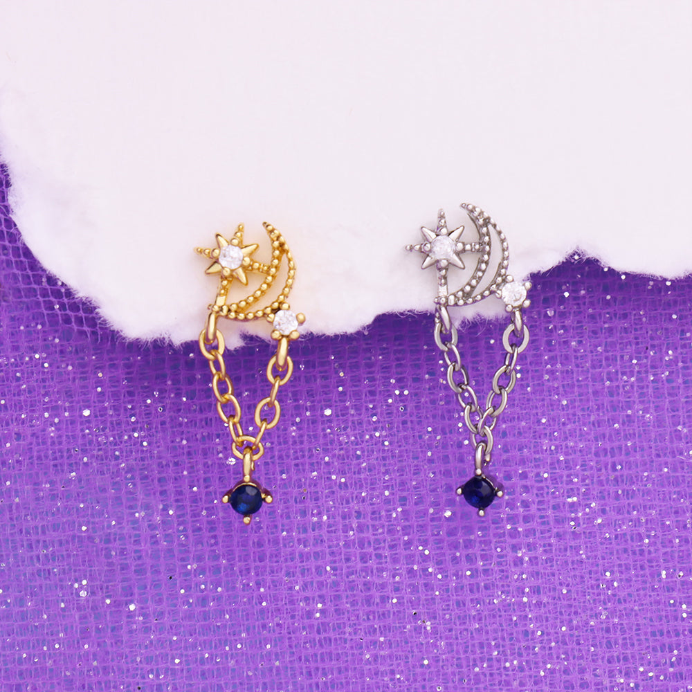 Moon &amp; Star Chain Earring - OhmoJewelry