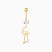 Moon & Star Pendant Belly Ring - Stainless Steel - Navel - Oumo Jewelry
