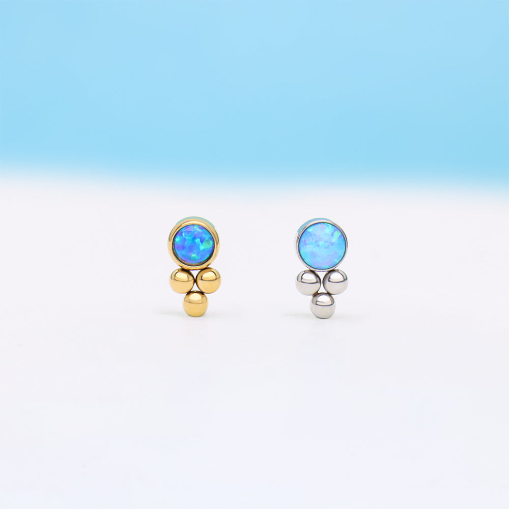 Ocean Blue Opal Flatback Stud - Stainless Steel - Helix, Upper Lobe, Conch - Oumo Jewelry
