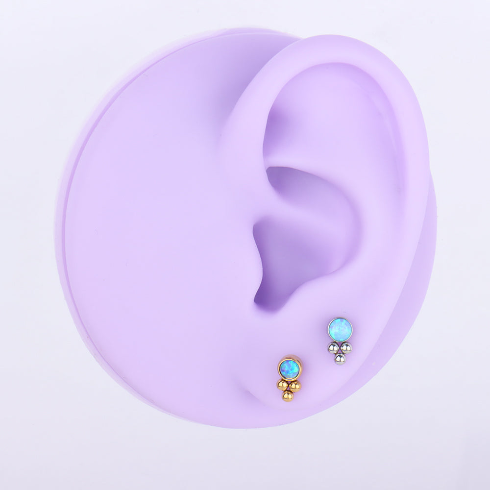 Ocean Blue Opal Flatback Stud - Stainless Steel - Helix, Upper Lobe, Conch - Oumo Jewelry