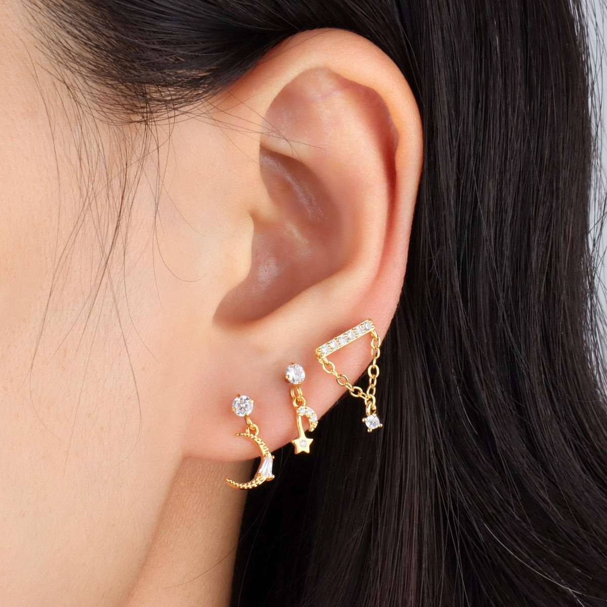 Petite Moon & Star Drop - Stainless Steel - Flat, Upper Lobe - Oumo Jewelry