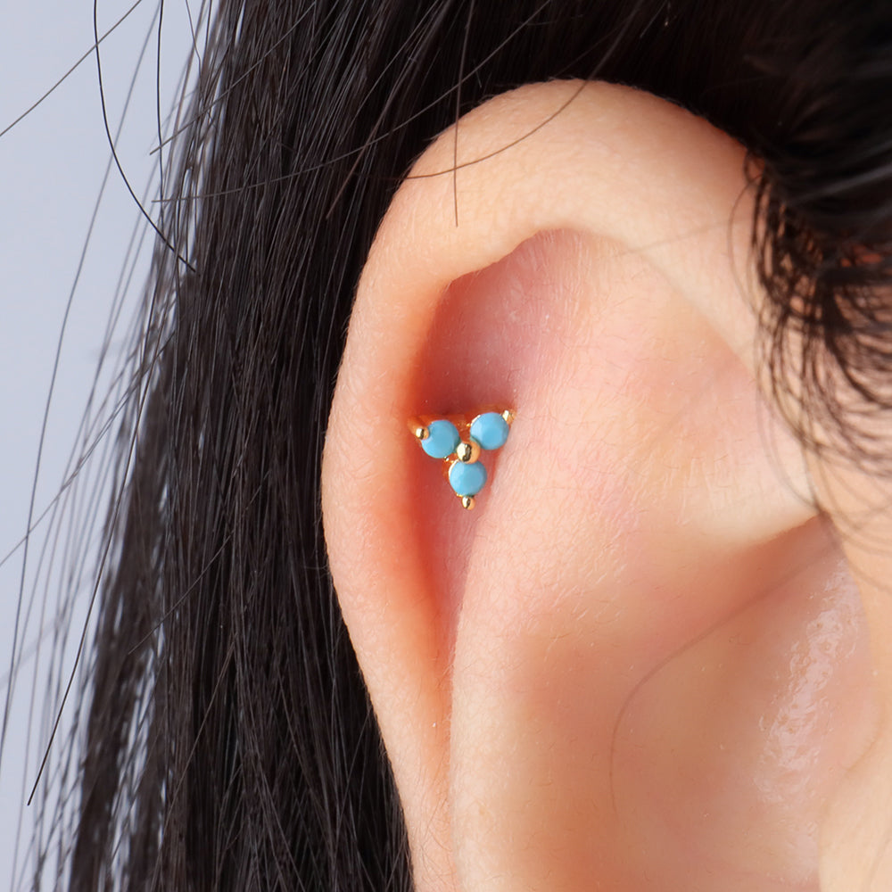 Petite Turquoise Stud - Stainless Steel - Upper Lobe, Helix, Flat - Oumo Jewelry