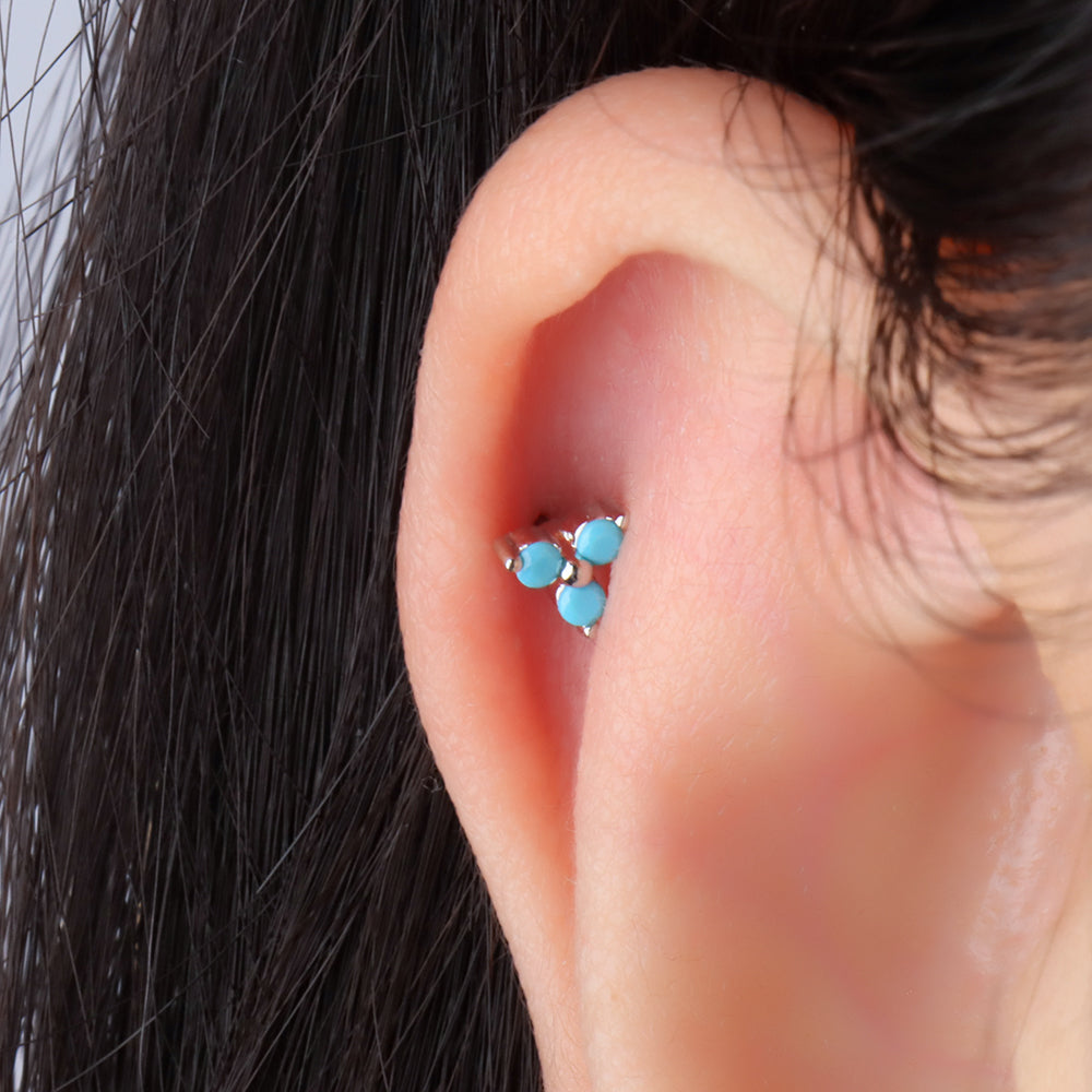 Petite Turquoise Stud - Stainless Steel - Upper Lobe, Helix, Flat - Oumo Jewelry
