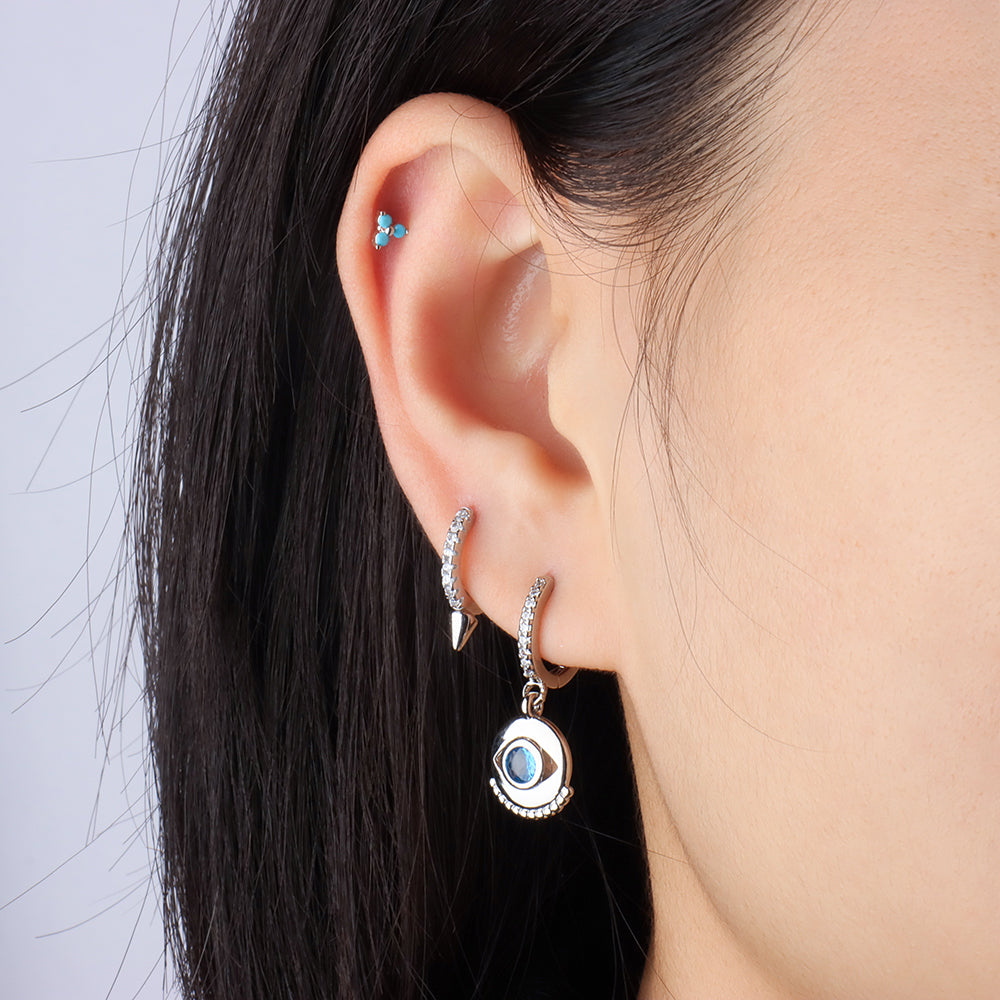Petite Turquoise Stud - Stainless Steel - Upper Lobe, Helix, Flat - Oumo Jewelry