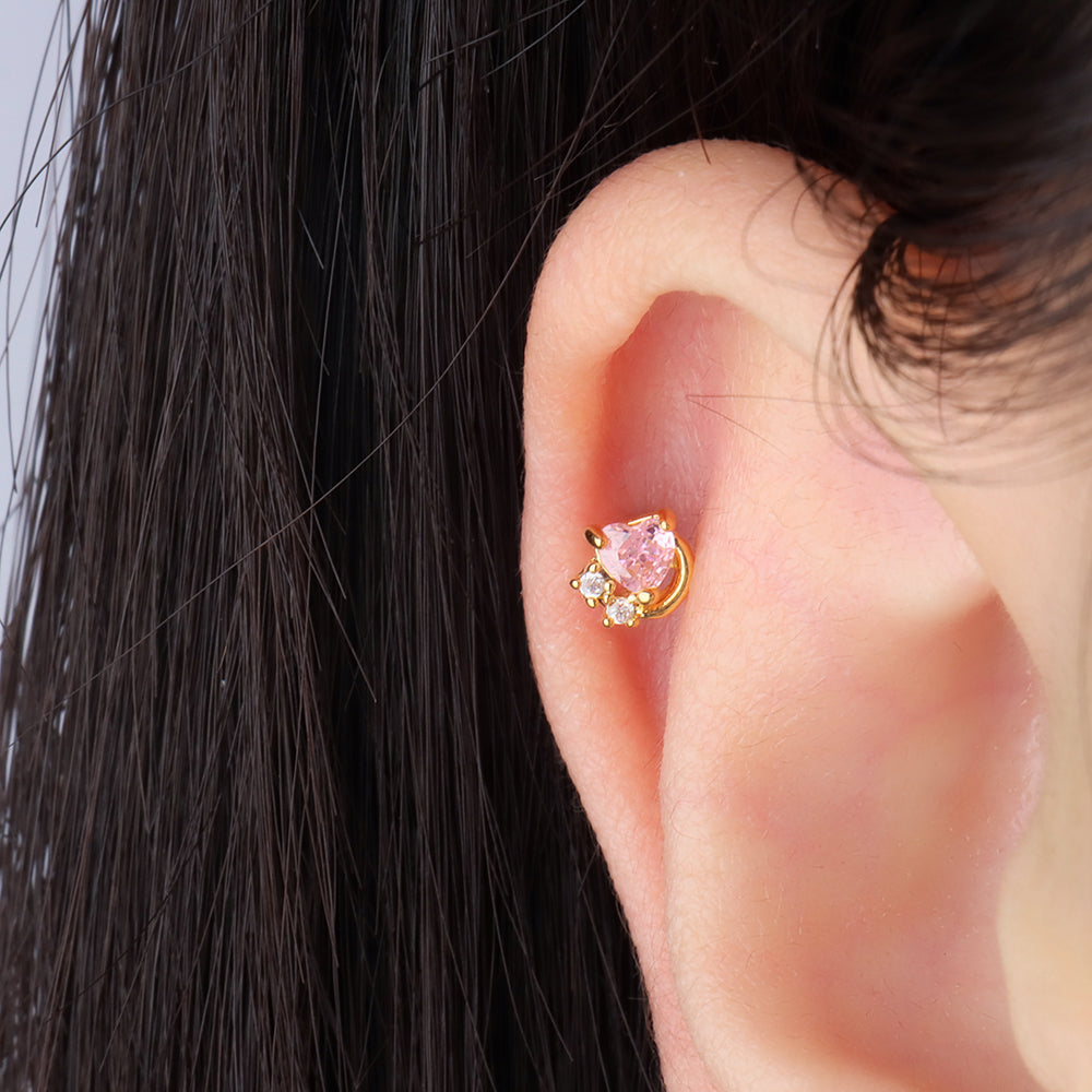 Pink Love Stud - Stainless Steel - Upper Lobe, Helix - Oumo Jewelry