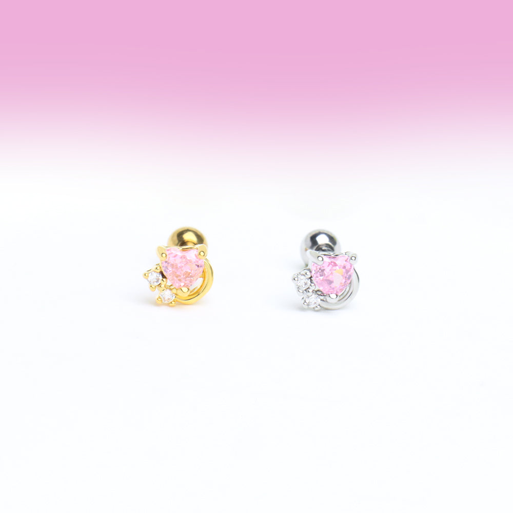 Pink Love Stud - Stainless Steel - Upper Lobe, Helix - Oumo Jewelry
