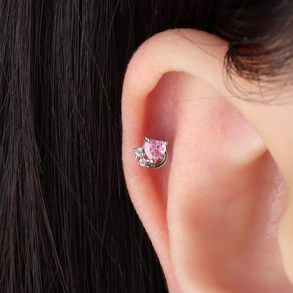 Pink Love Stud - Stainless Steel - Upper Lobe, Helix - Oumo Jewelry
