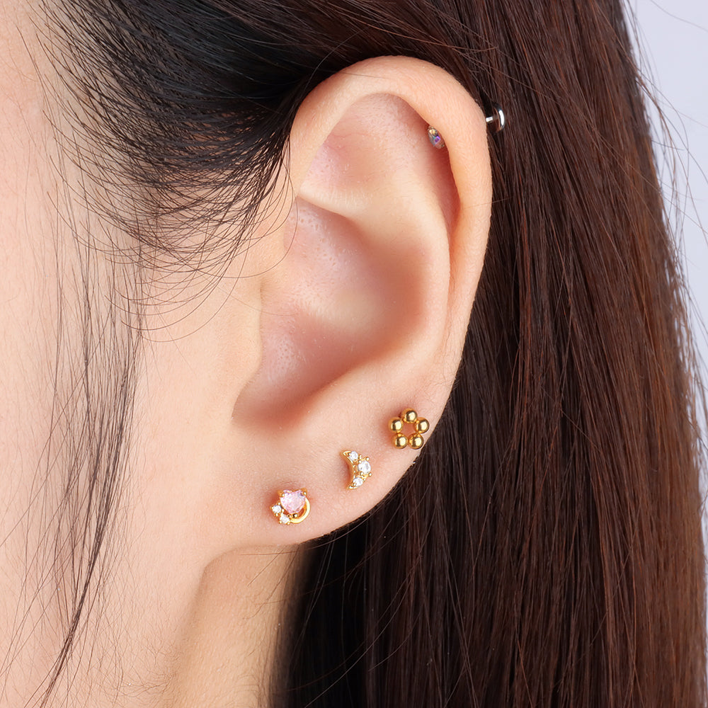 Pink Love Stud - Stainless Steel - Upper Lobe, Helix - Oumo Jewelry