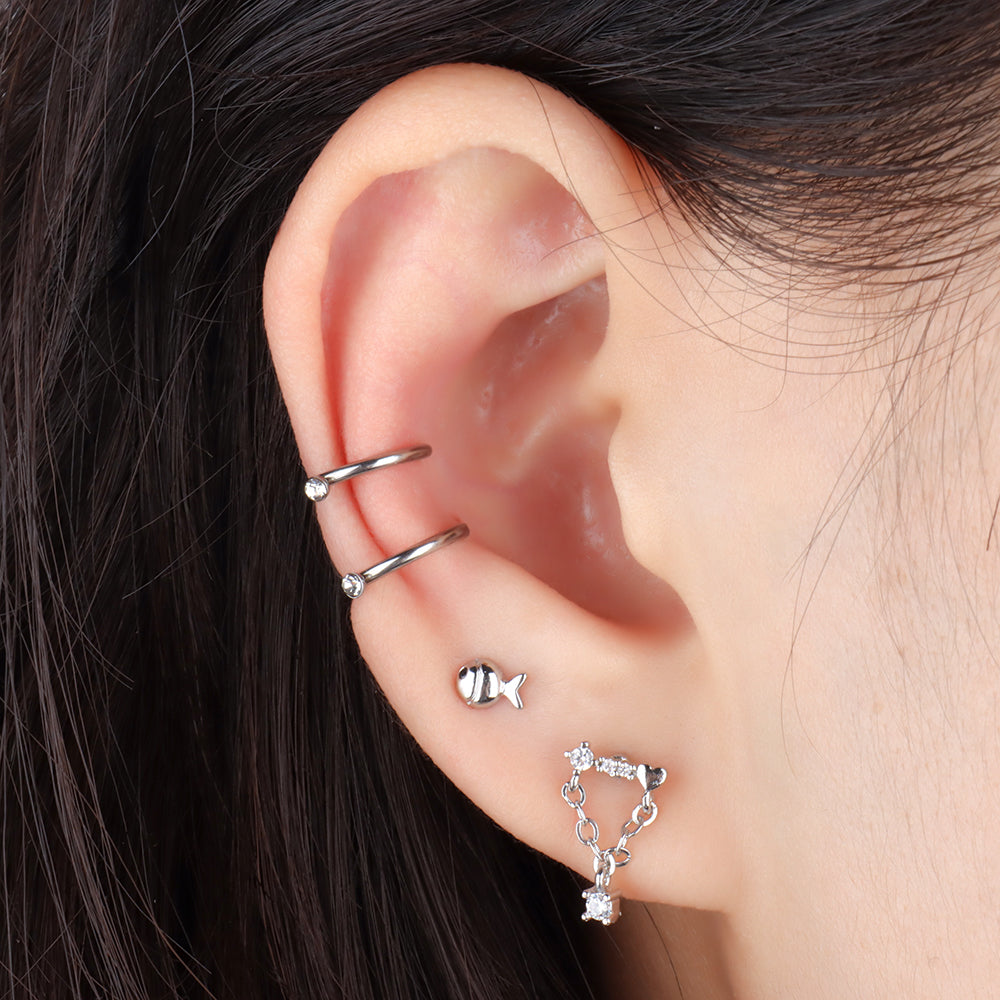 Puffed Cute Fish Stud - Stainless Steel - Upper Lobe, Helix, Flat - Oumo Jewelry