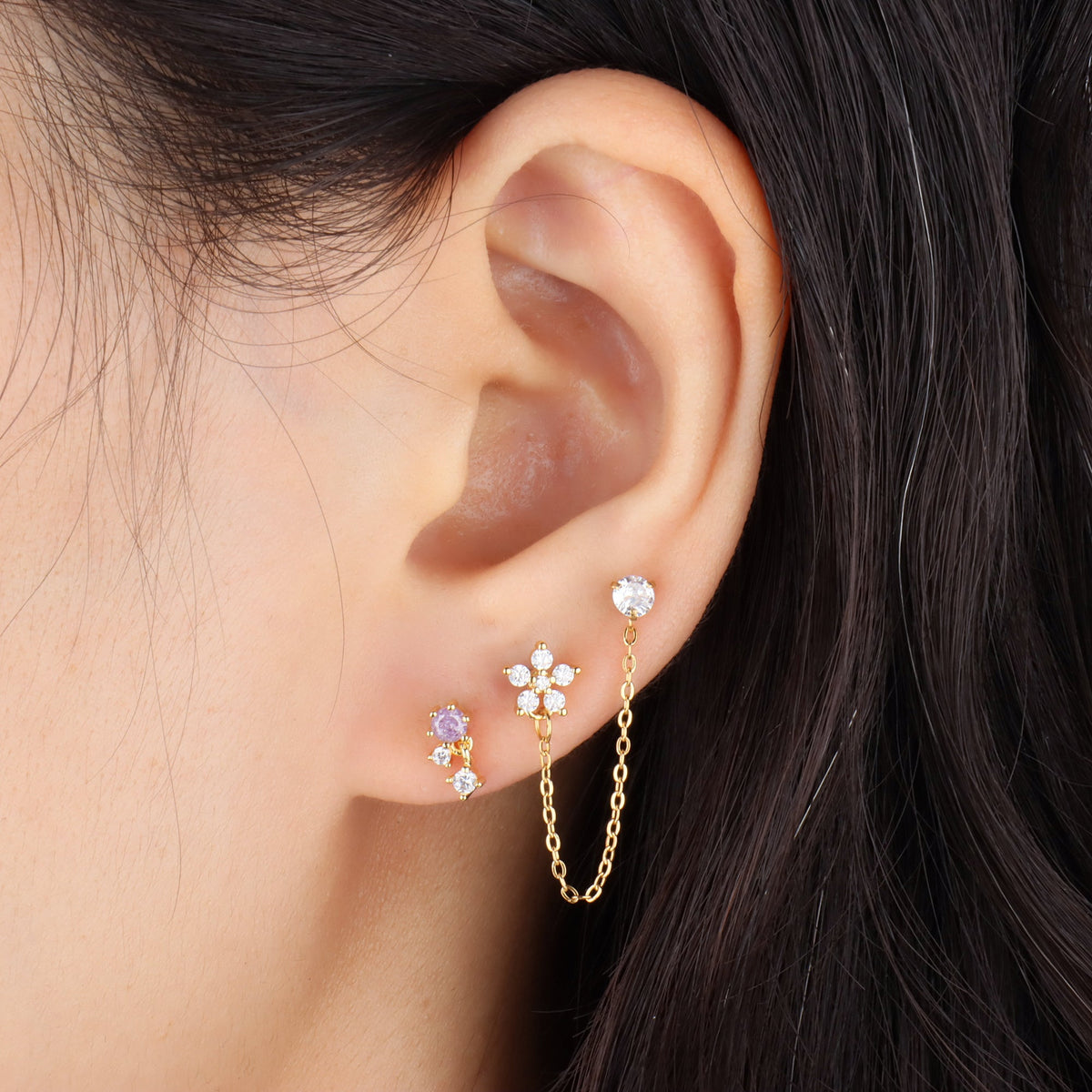 Alluring Purple Gemstone Drop - Stainless Steel - Upper Lobe, Helix, Flat - Oumo Jewelry