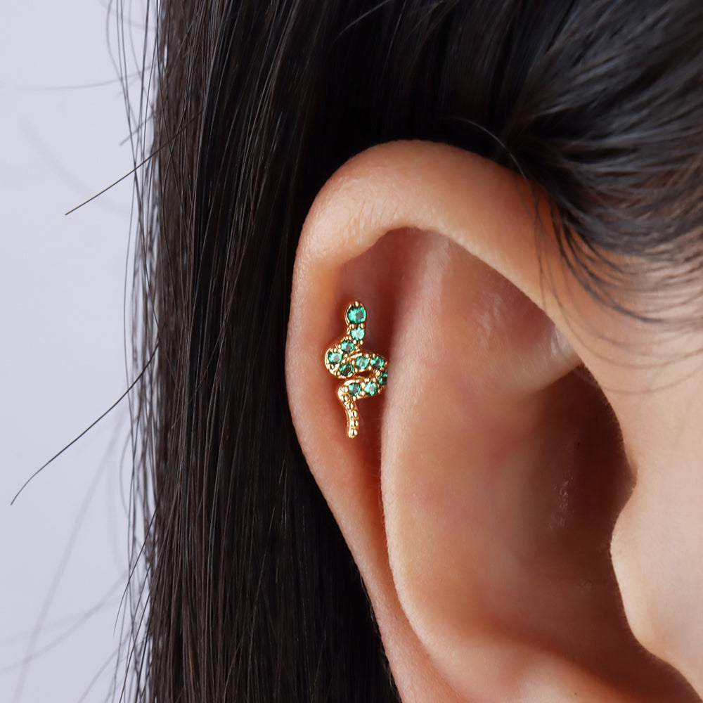 Reborn Snake Stud - Stainless Steel - Upper Lobe, Helix, Flat - Oumo Jewelry