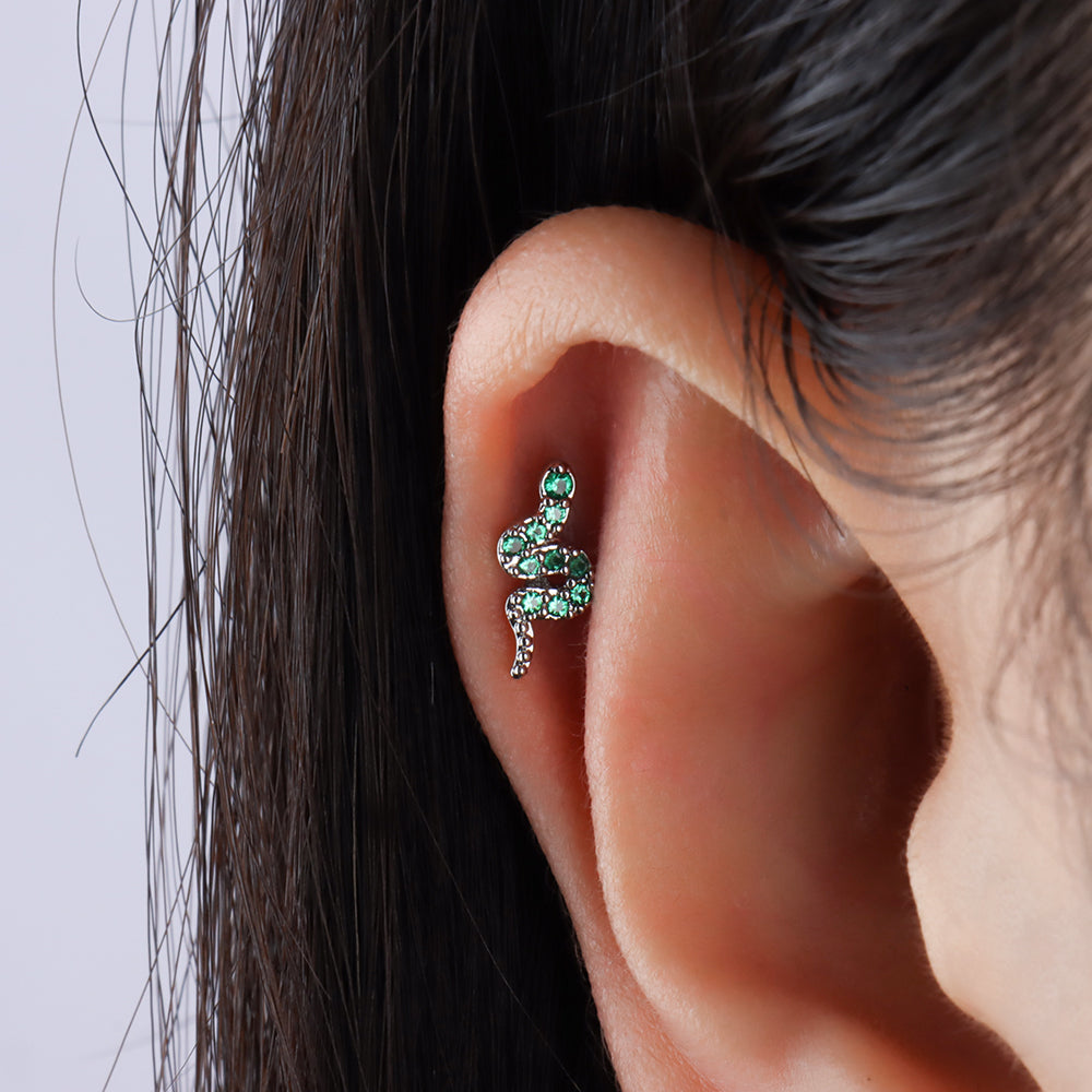 Reborn Snake Stud - Stainless Steel - Upper Lobe, Helix, Flat - Oumo Jewelry