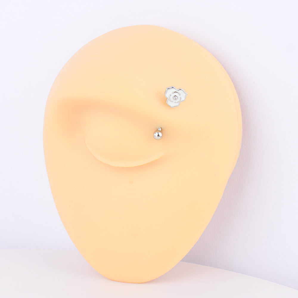 Rose Flower Curved Barbell - Stainless Steel - Rook, Eyebrow, Anti-Tragus - Oumo Jewelry