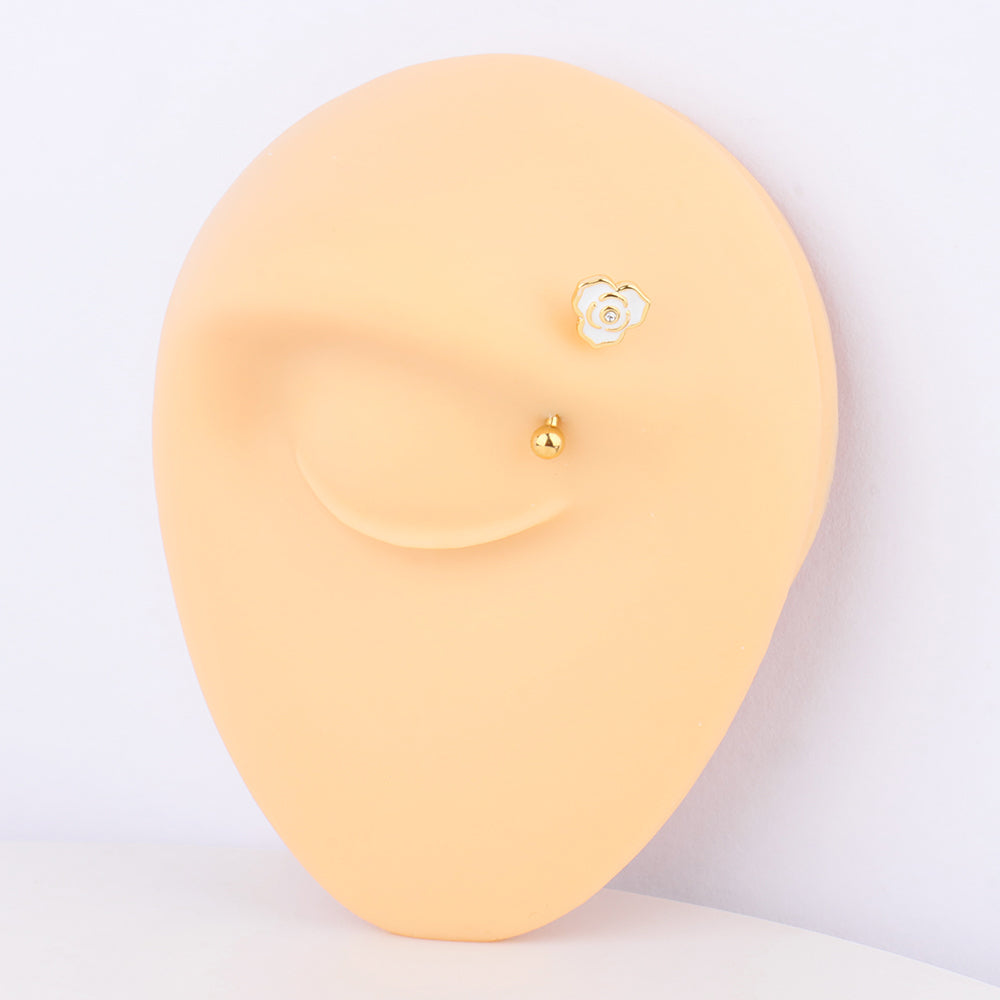 Rose Flower Curved Barbell - Stainless Steel - Rook, Eyebrow, Anti-Tragus - Oumo Jewelry