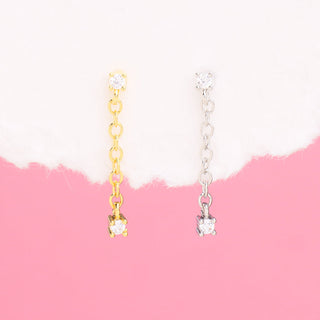 Round Gemstone Chain Earring - OhmoJewelry