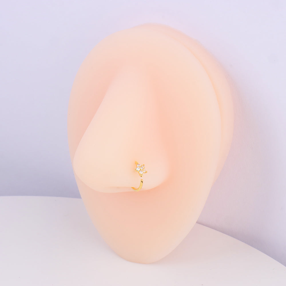 Shiny Flower Hoop Nose Ring - Stainless Steel - Septum - Oumo Jewelry