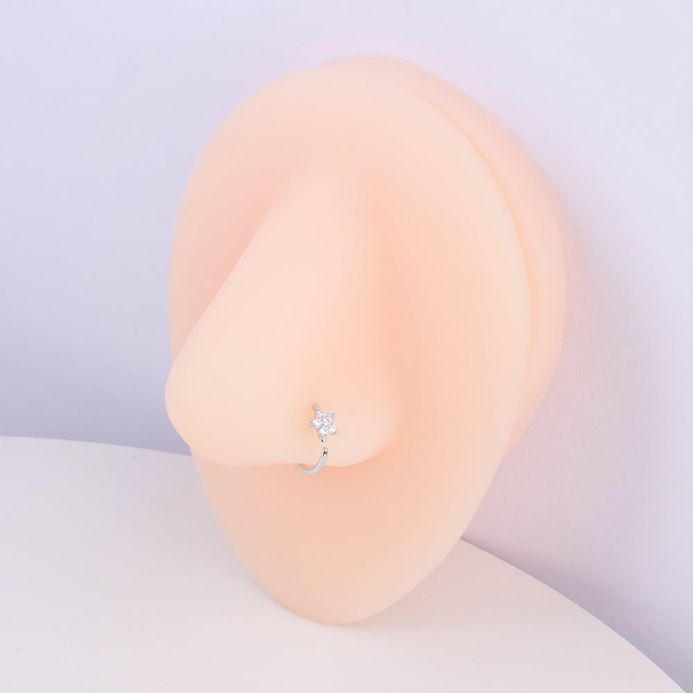 Shiny Flower Hoop Nose Ring - Stainless Steel - Septum - Oumo Jewelry