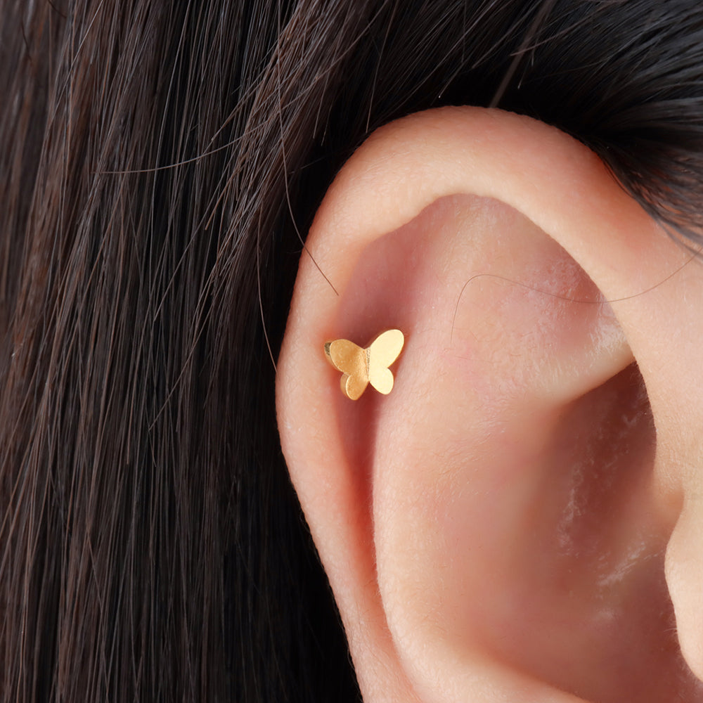 Simple Butterfly Stud - Stainless Steel - Upper Lobe, Helix, Flat - Oumo Jewelry