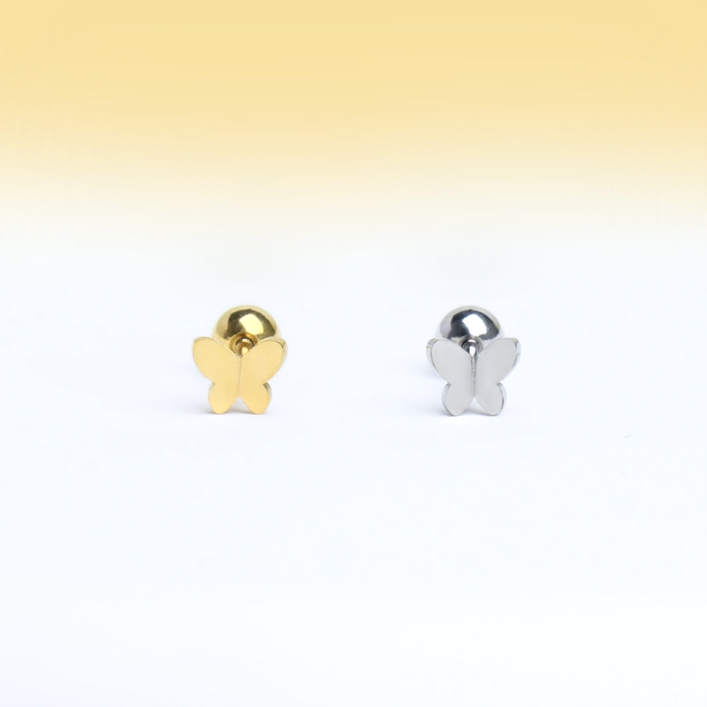 Simple Butterfly Stud - Stainless Steel - Upper Lobe, Helix, Flat - Oumo Jewelry