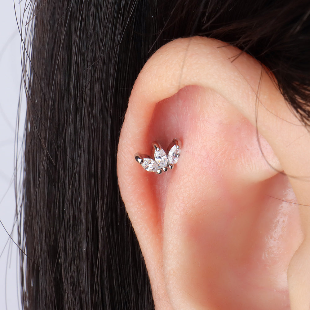 Marquise Stud - Stainless Steel - Upper Lobe, Helix, Flat - Oumo Jewelry
